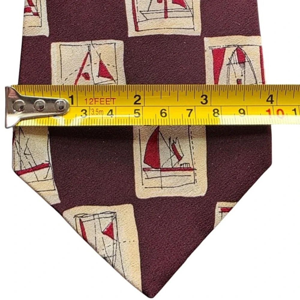 Tie Chaps Ralph Lauren Necktie Burgundy Sailboat Pattern Silk Career Formal‎